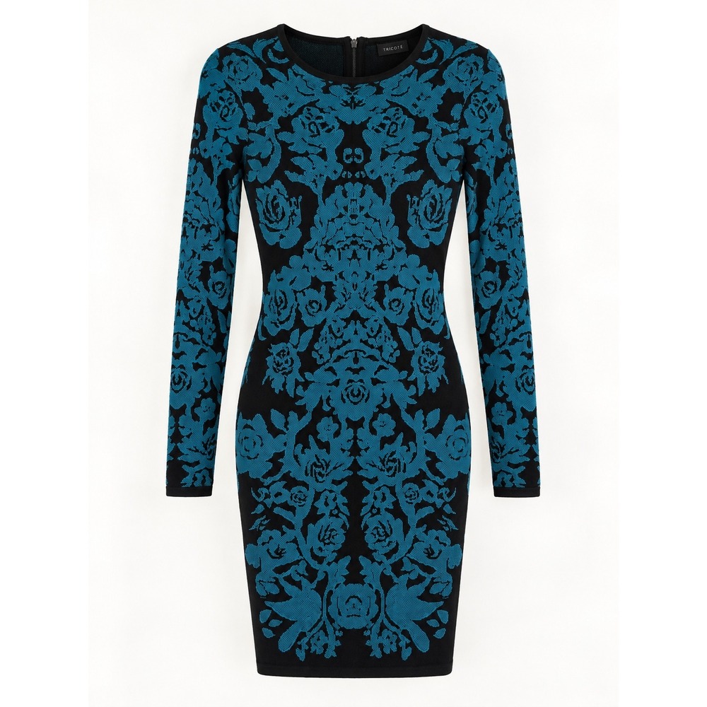 Felicity & Coco Knit Dress Women S Teal Black Floral Damask Bodycon Goth NWT